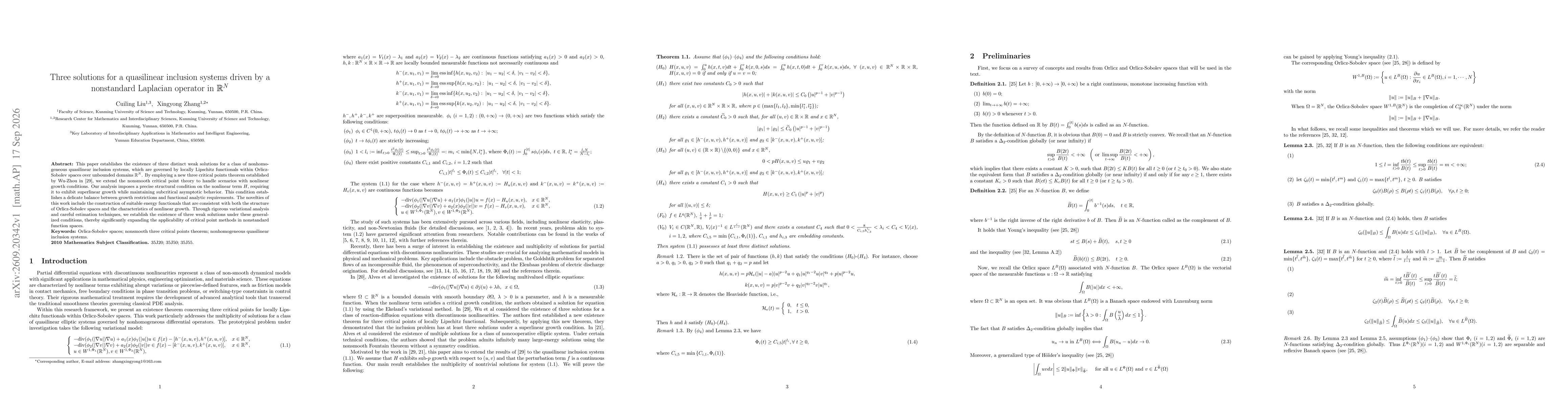 Thumbnail for Three solutions for a quasilinear inclusion systems driven by a nonstandard Laplacian operator in $\mathbb{R}^N$