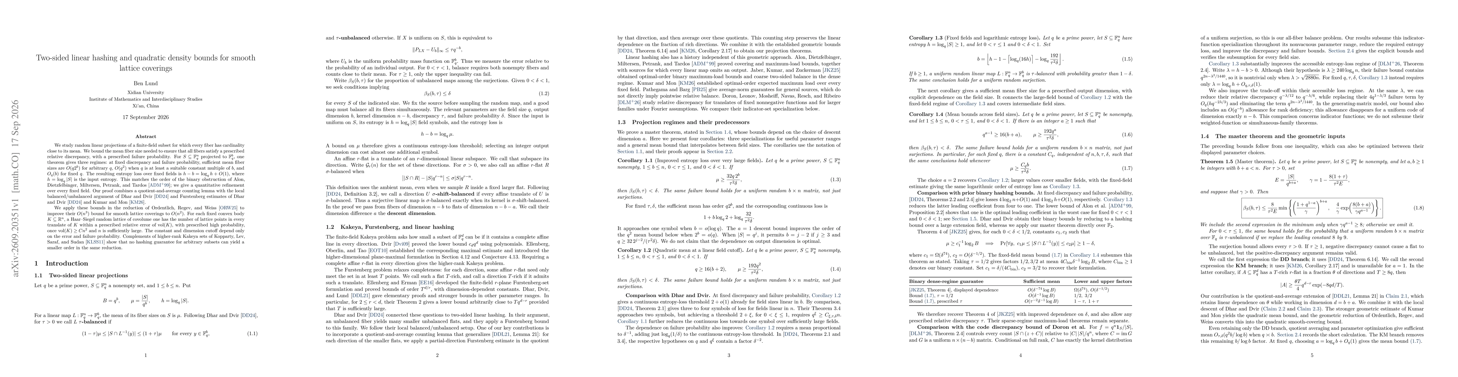 Thumbnail for Two-sided linear hashing and quadratic density bounds for smooth lattice coverings