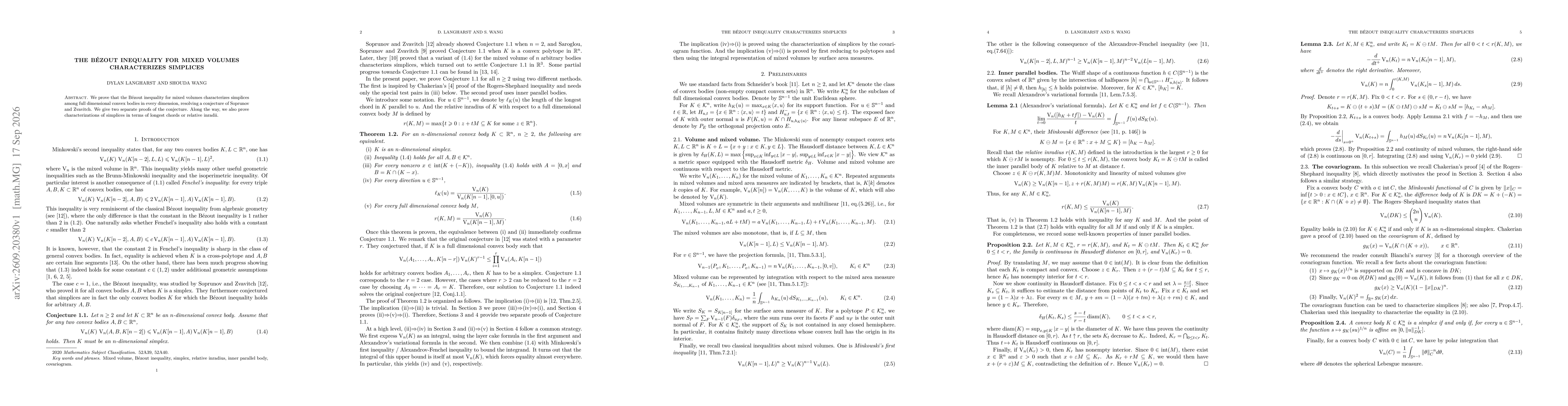Thumbnail for The Bézout inequality for mixed volumes characterizes simplices