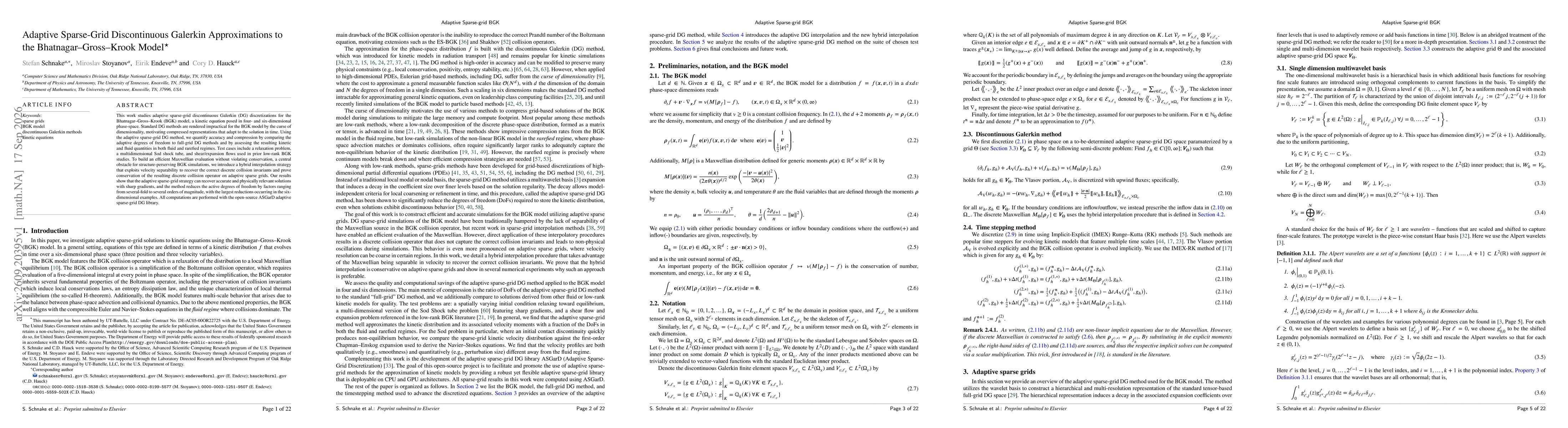 Thumbnail for Adaptive Sparse-grid Discontinuous Galerkin Approximations the Bhatnagar--Gross--Krook Model