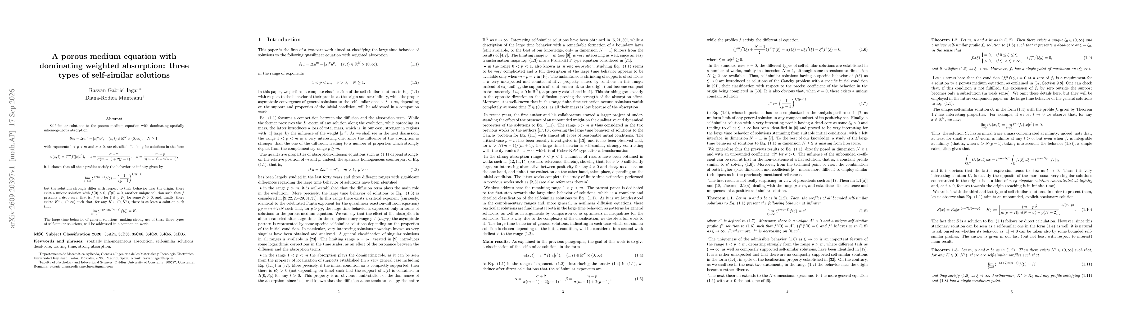 Thumbnail for A porous medium equation with dominating weighted absorption: three types of self-similar solutions
