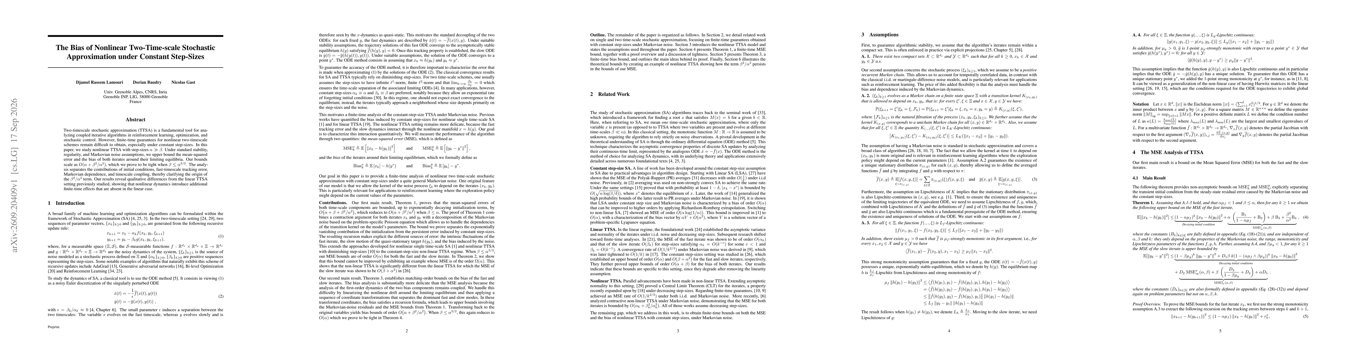 Thumbnail for The Bias of Nonlinear Two-Time-scale Stochastic Approximation under Constant Step-Sizes