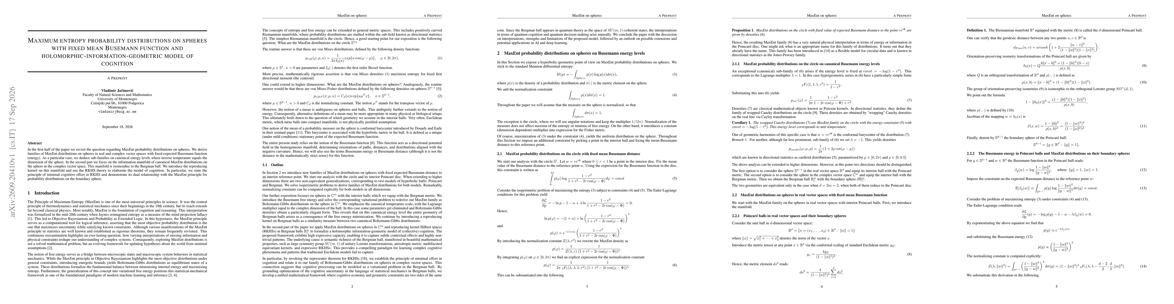 Thumbnail for Maximum Entropy Probability Distributions on Spheres with Fixed Mean Busemann Function and Holomorphic-Information-Geometric Model of Cognition