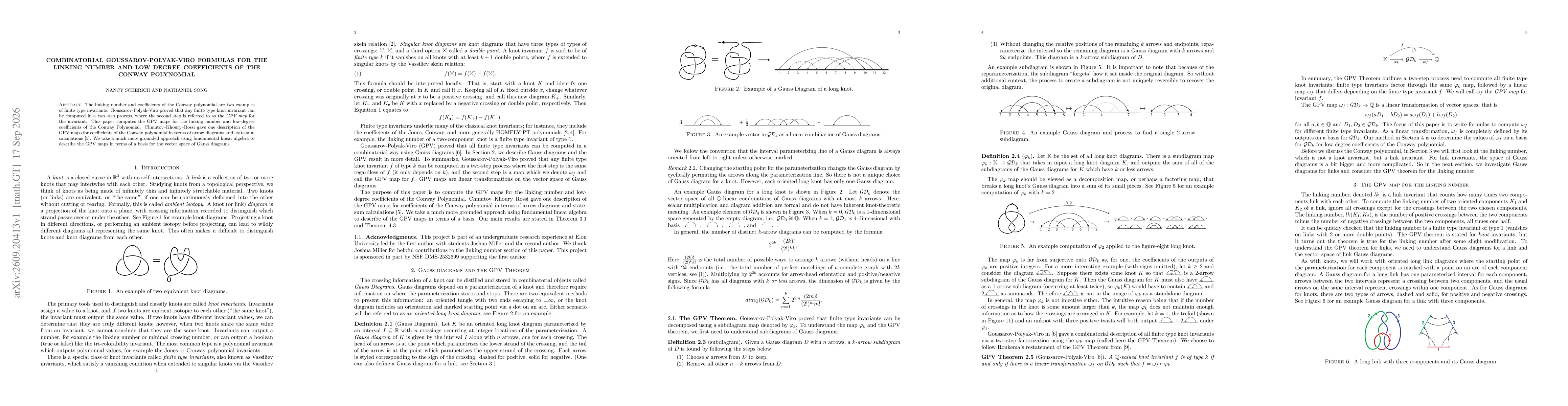 Thumbnail for Combinatorial Goussarov-Polyak-Viro Formulas for the Linking Number and Low Degree Coefficients of the Conway Polynomial