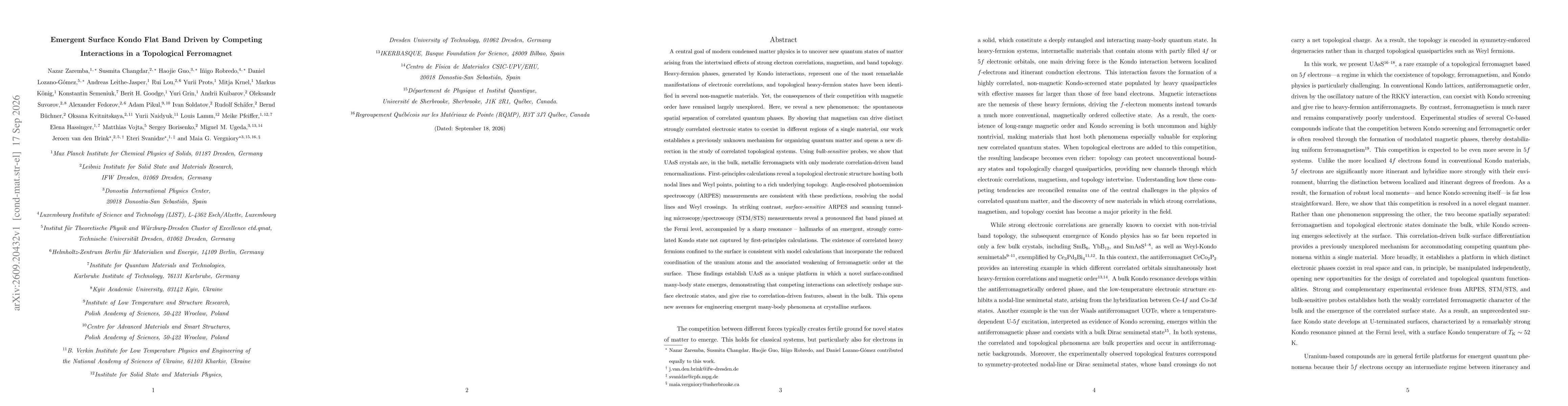 Thumbnail for Emergent Surface Kondo Flat Band Driven by Competing Interactions in a Topological Ferromagnet
