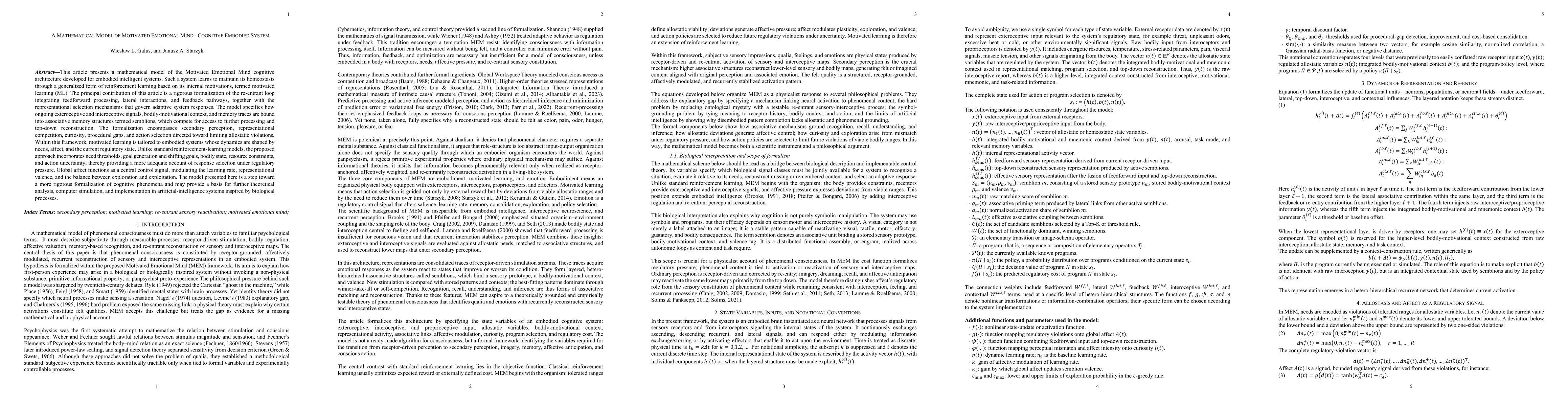 Thumbnail for A Mathematical Model of Motivated Emotional Mind - Cognitive Embodied System