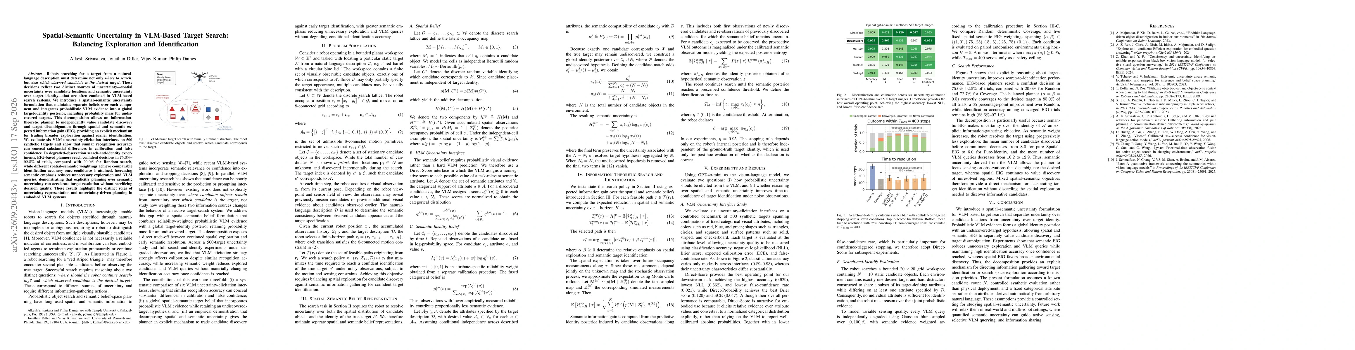 Thumbnail for Spatial-Semantic Uncertainty in VLM-Based Target Search: Balancing Exploration and Identification