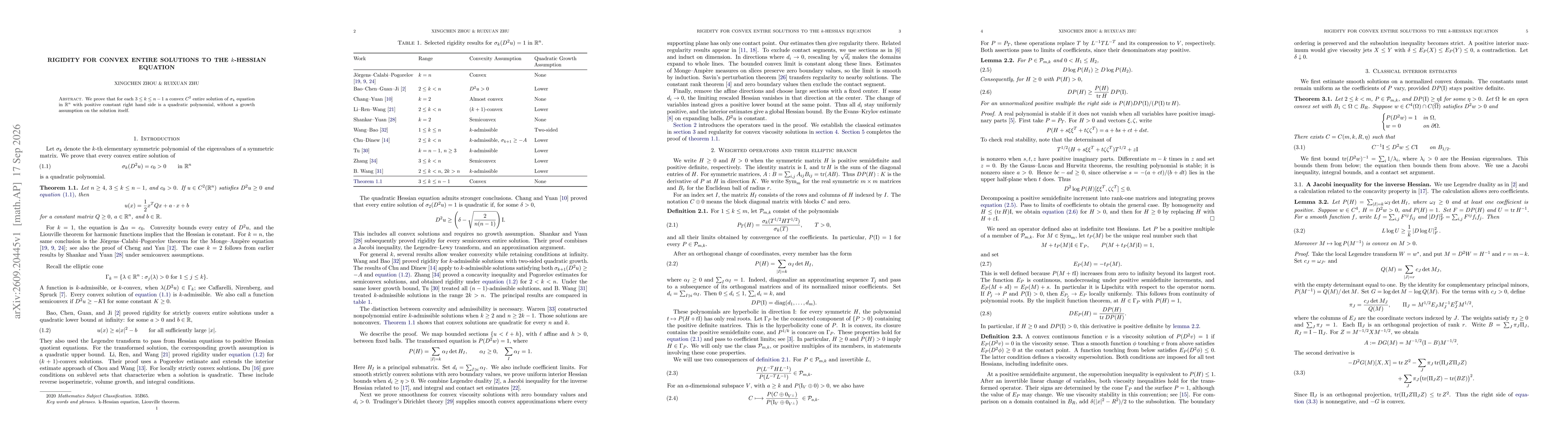 Thumbnail for Rigidity for Convex Entire Solutions to the $k$-Hessian Equation