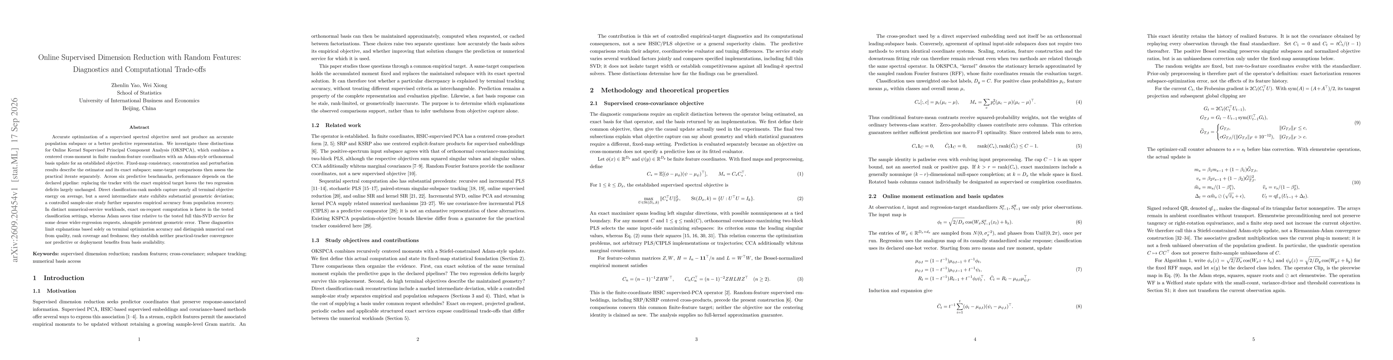 Thumbnail for Online Supervised Dimension Reduction with Random Features: Diagnostics and Computational Trade-offs