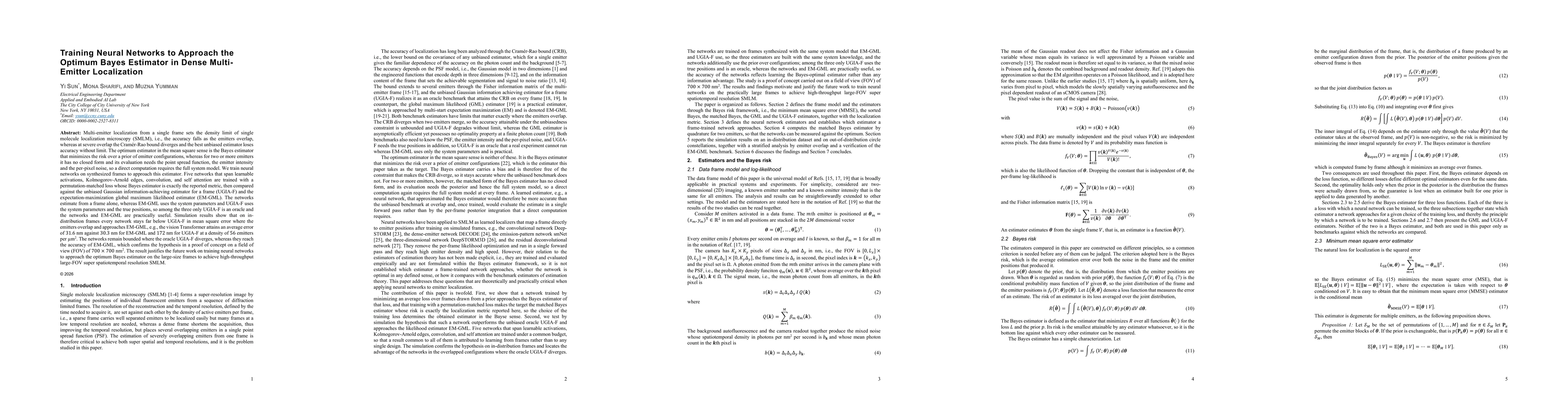 Thumbnail for Training Neural Networks to Approach the Optimum Bayes Estimator in Dense Multi-Emitter Localization