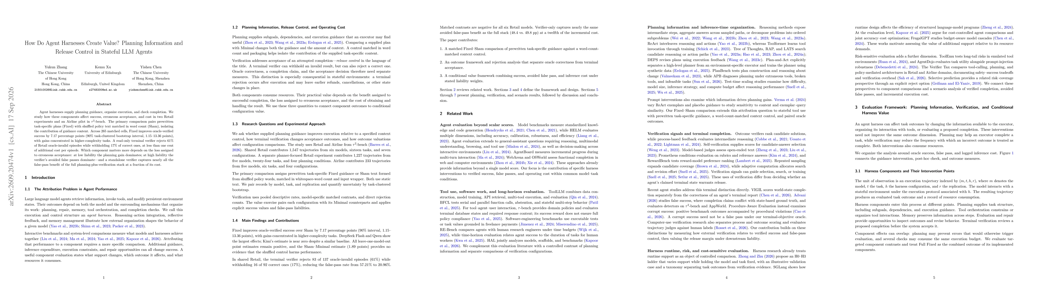 Thumbnail for How Do Agent Harnesses Create Value? Planning Information and Release Control in Stateful LLM Agents