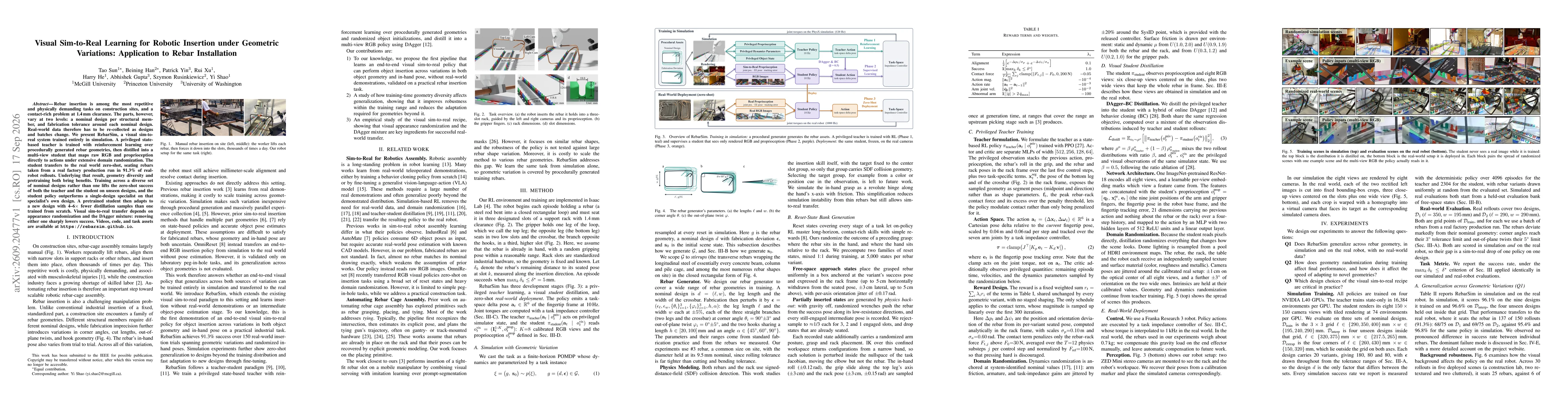 Thumbnail for Visual Sim-to-Real Learning for Robotic Insertion under Geometric Variations: Application to Rebar Installation