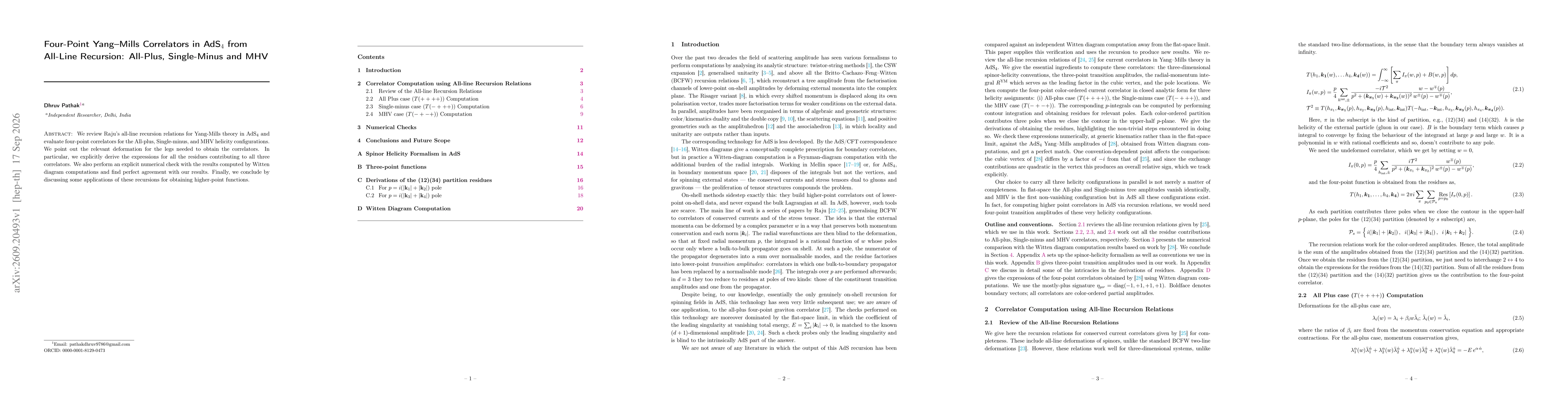 Thumbnail for Four-Point Yang-Mills Correlators in AdS$_4$ from All-Line Recursion: All-Plus, Single-Minus and MHV