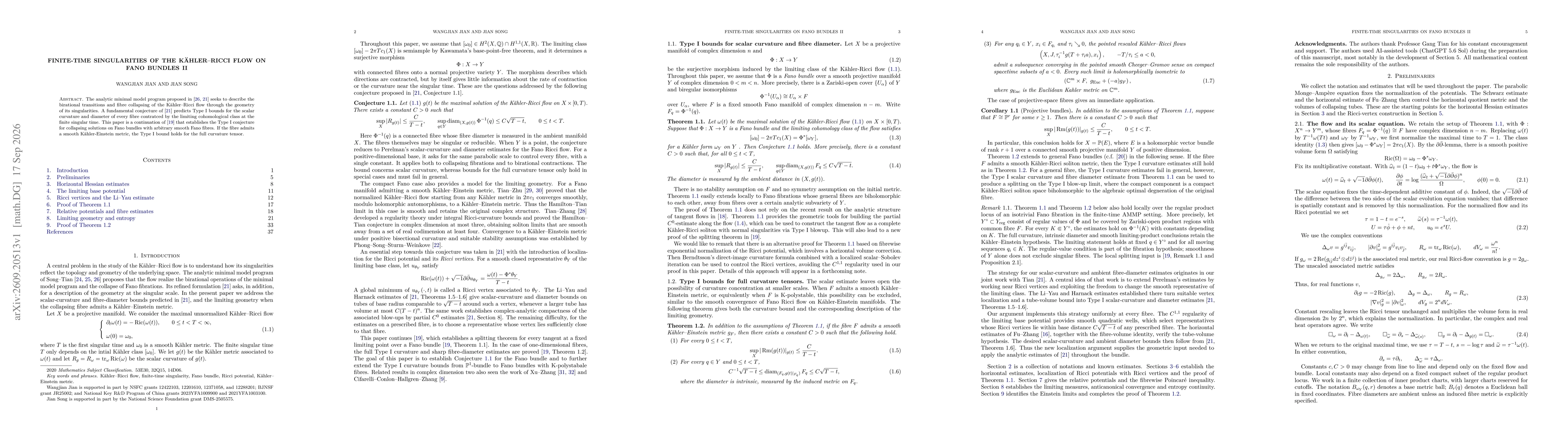 Thumbnail for Finite-Time Singularities of the Kähler--Ricci Flow on Fano Bundles II