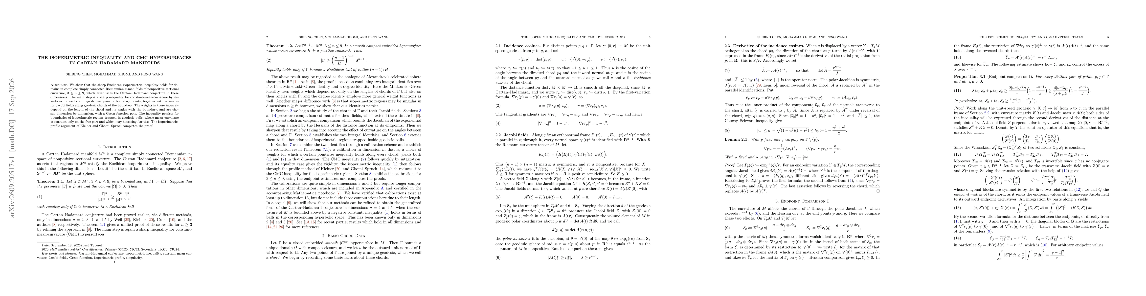 Thumbnail for The isoperimetric inequality and CMC hypersurfaces in Cartan-Hadamard manifolds
