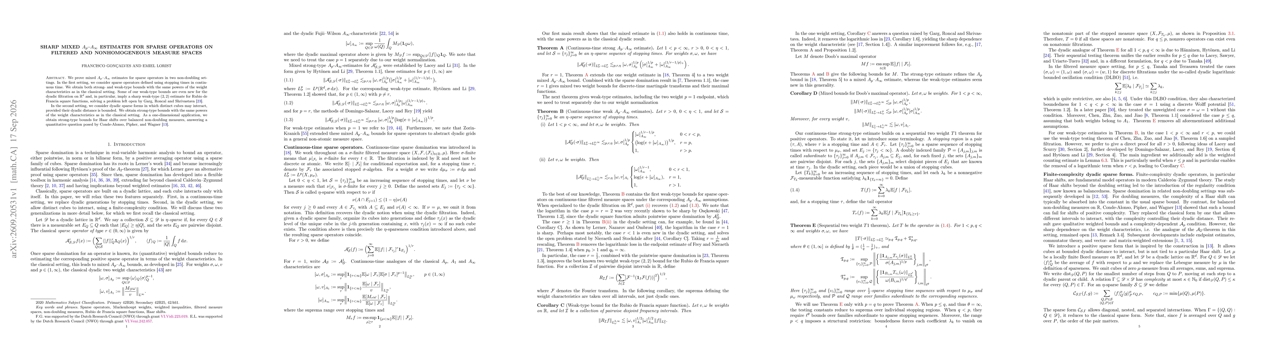 Thumbnail for Sharp mixed $A_p$-$A_\infty$ estimates for sparse operators on filtered and nonhomogeneous measure spaces