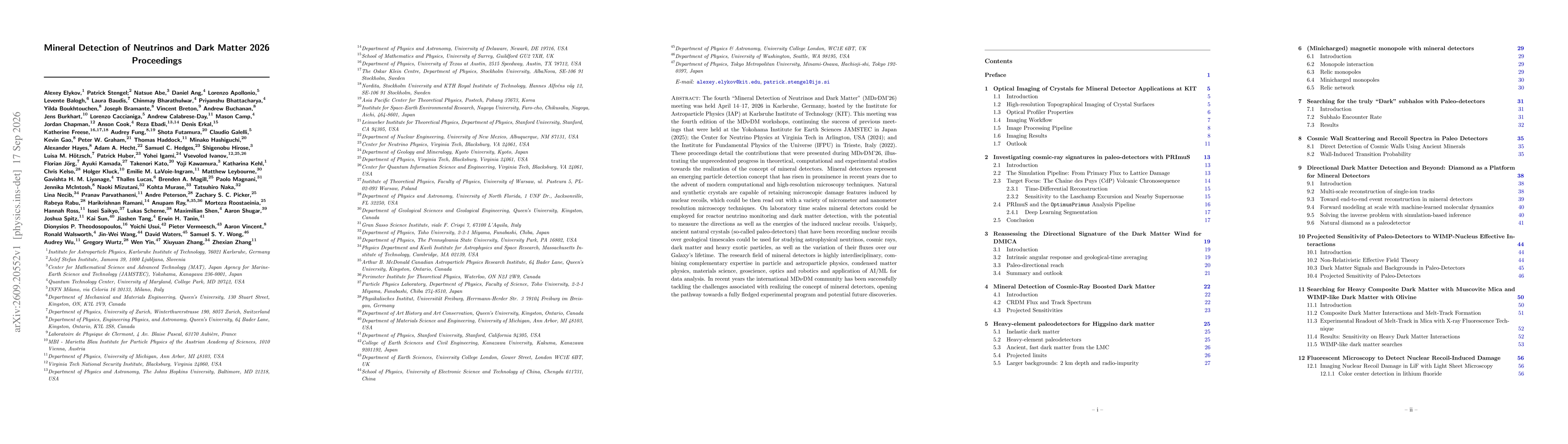 Thumbnail for Mineral Detection of Neutrinos and Dark Matter 2026 Proceedings