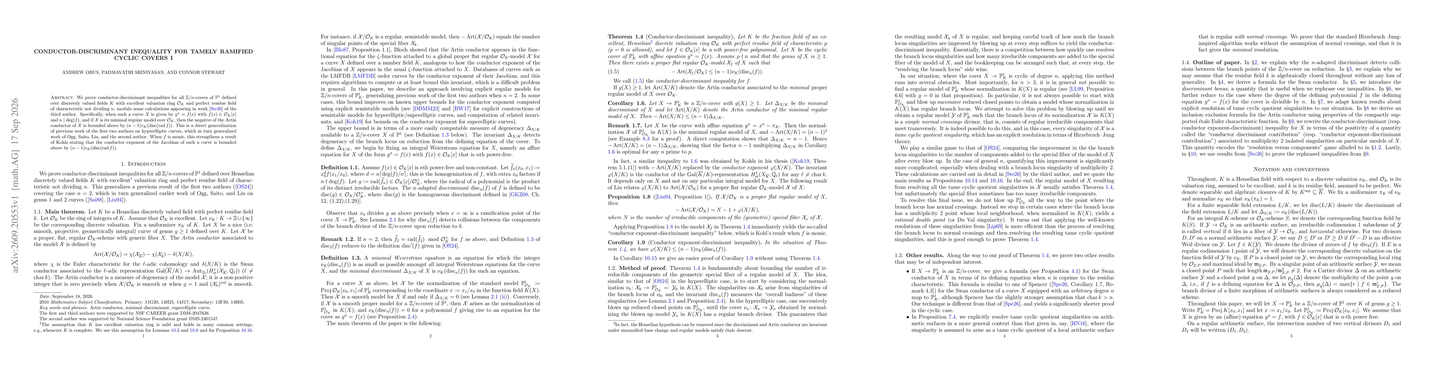 Thumbnail for Conductor-Discriminant Inequality for Tamely Ramified Cyclic Covers I