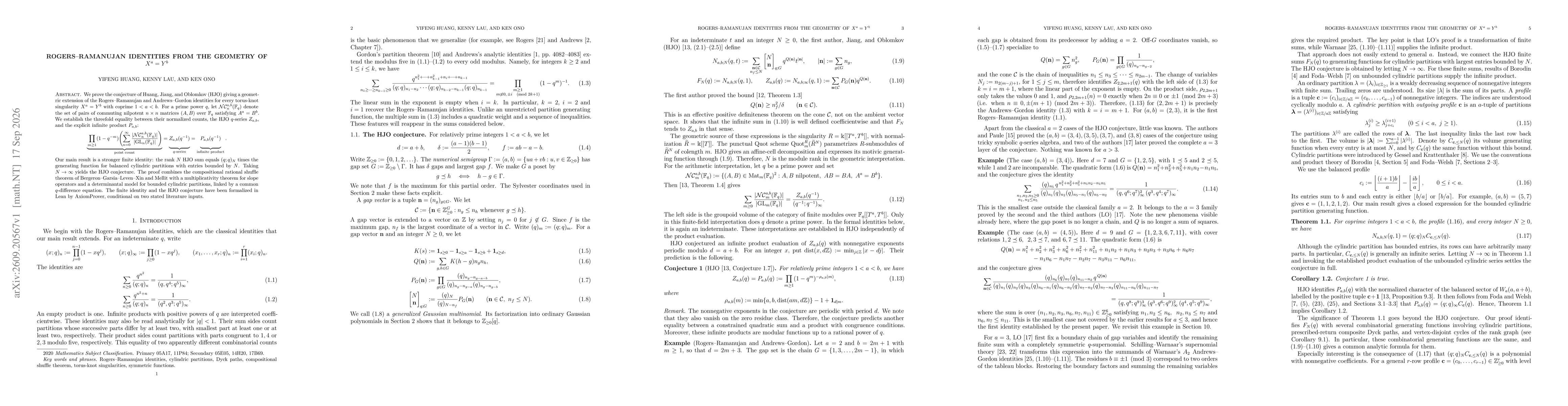 Thumbnail for Rogers--Ramanujan identities from the geometry of $X^a=Y^b$