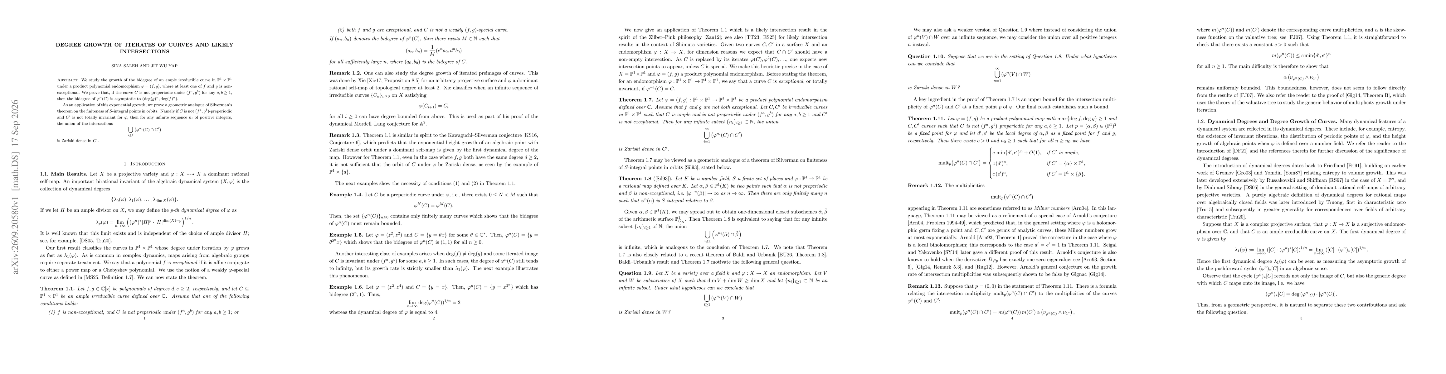Thumbnail for Degree Growth of Iterates of Curves and Likely Intersections