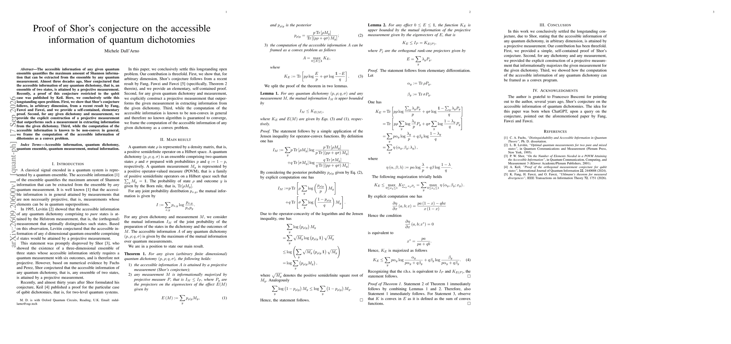 Thumbnail for Proof of Shor's conjecture on the accessible information of quantum dichotomies
