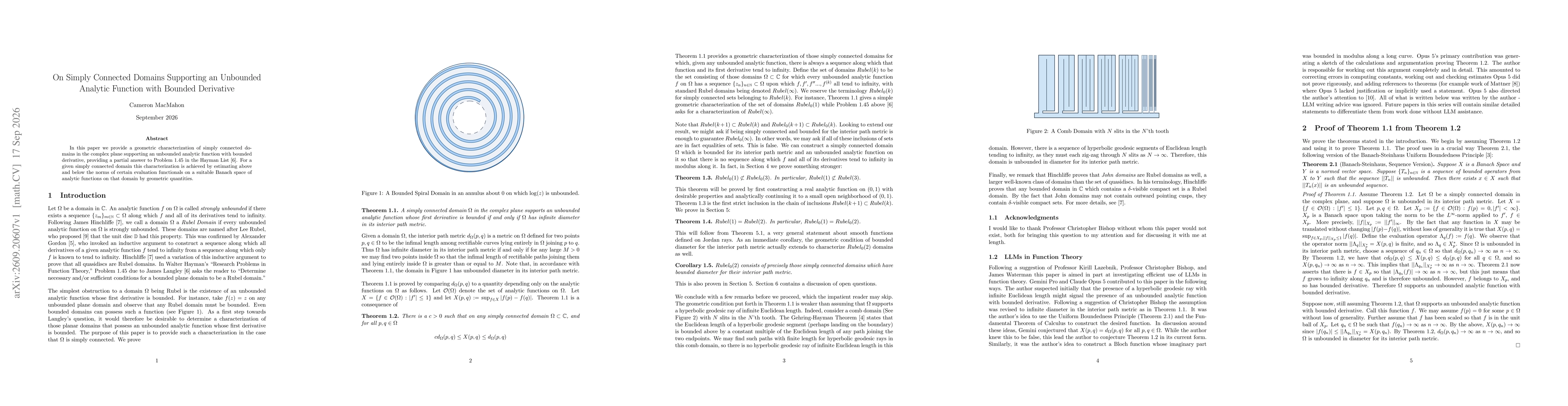 Thumbnail for On Simply Connected Domains Supporting an Unbounded Analytic Function with Bounded Derivative