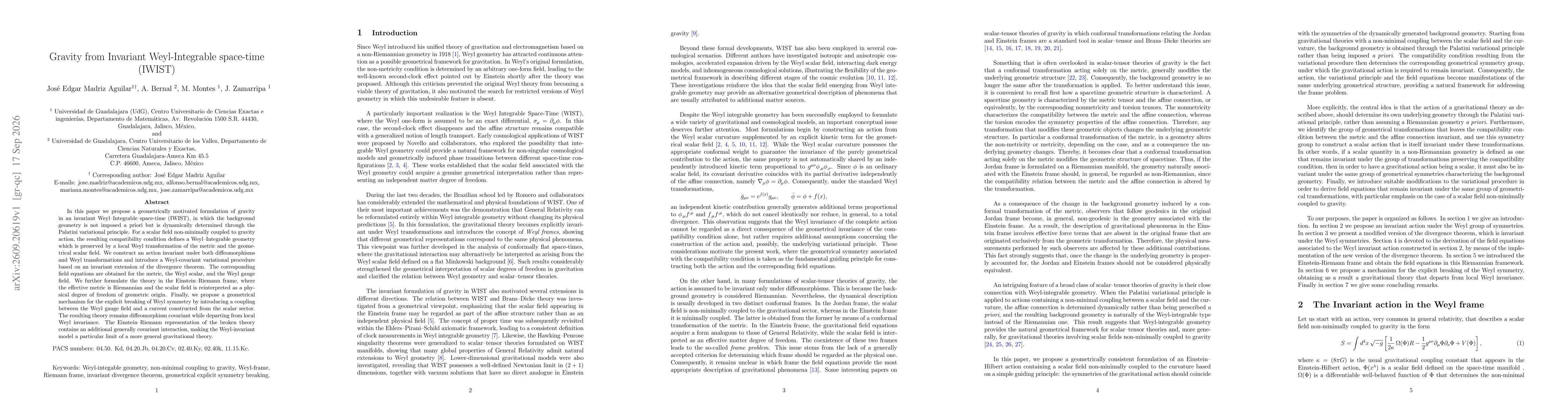 Thumbnail for Gravity from Invariant Weyl-Integrable space-time (IWIST)