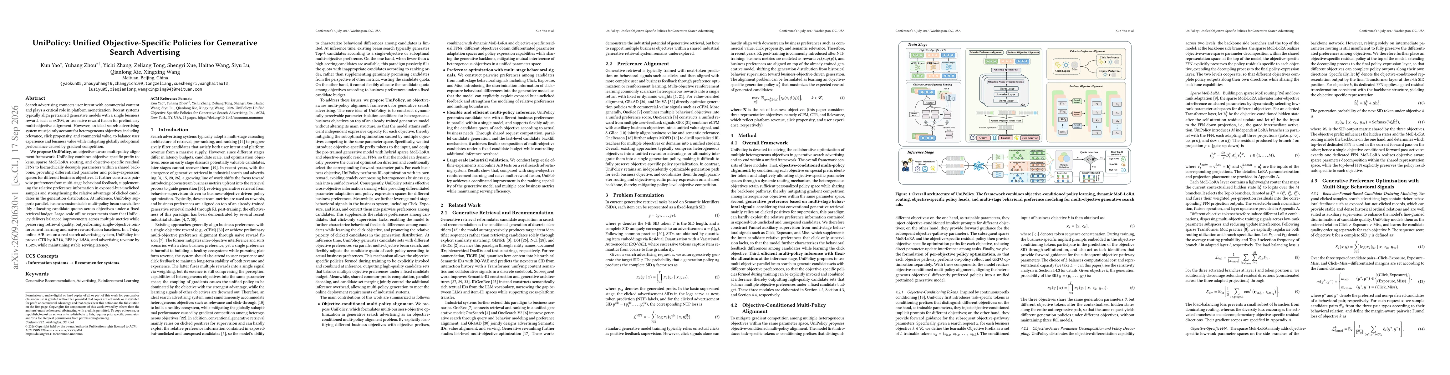 Thumbnail for UniPolicy: Unified Objective-Specific Policies for Generative Search Advertising