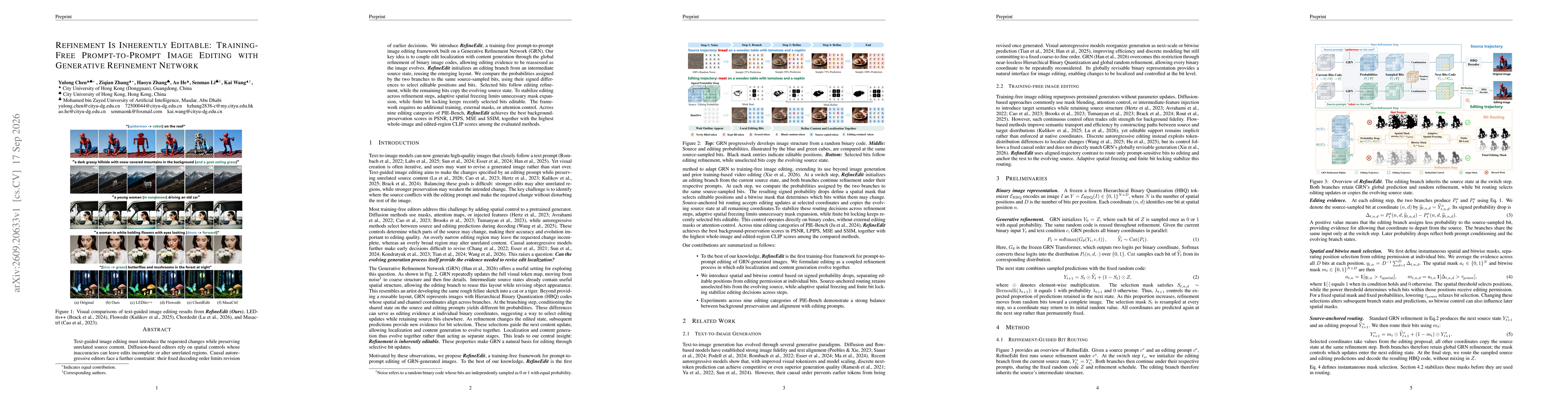 Thumbnail for Refinement Is Inherently Editable: Training-Free Prompt-to-Prompt Image Editing with Generative Refinement Network