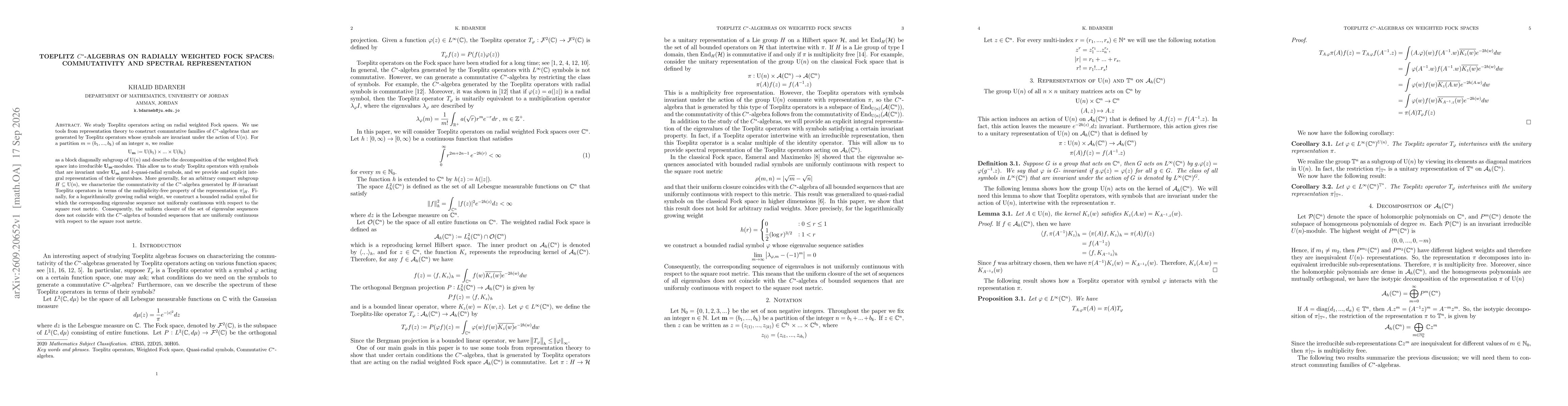 Thumbnail for Toeplitz $C^*$-algebras on radially weighted Fock spaces: commutativity and spectral representation