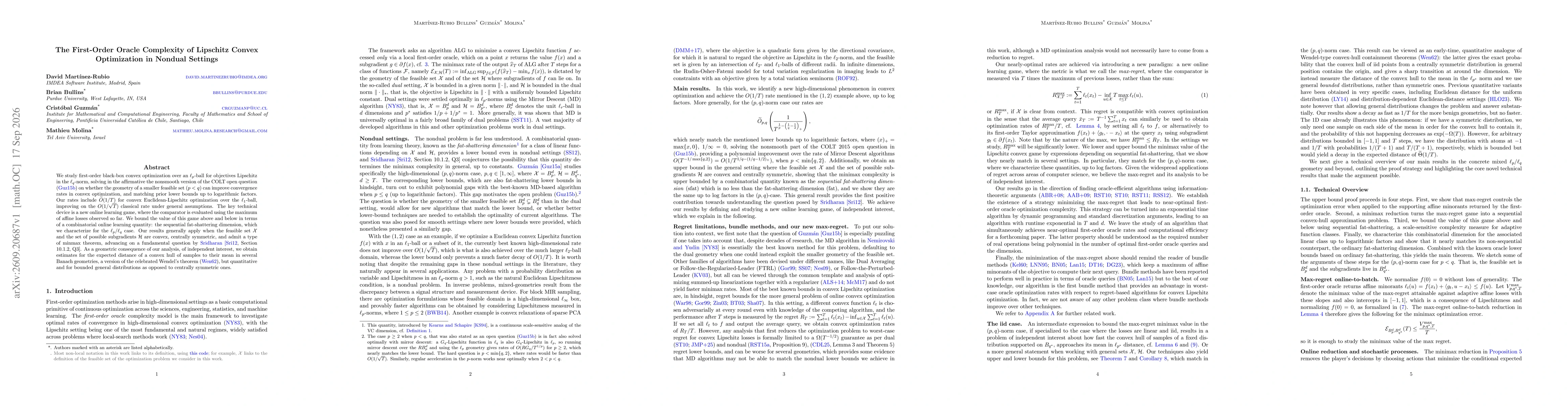 Thumbnail for The First-Order Oracle Complexity of Lipschitz Convex Optimization in Nondual Settings