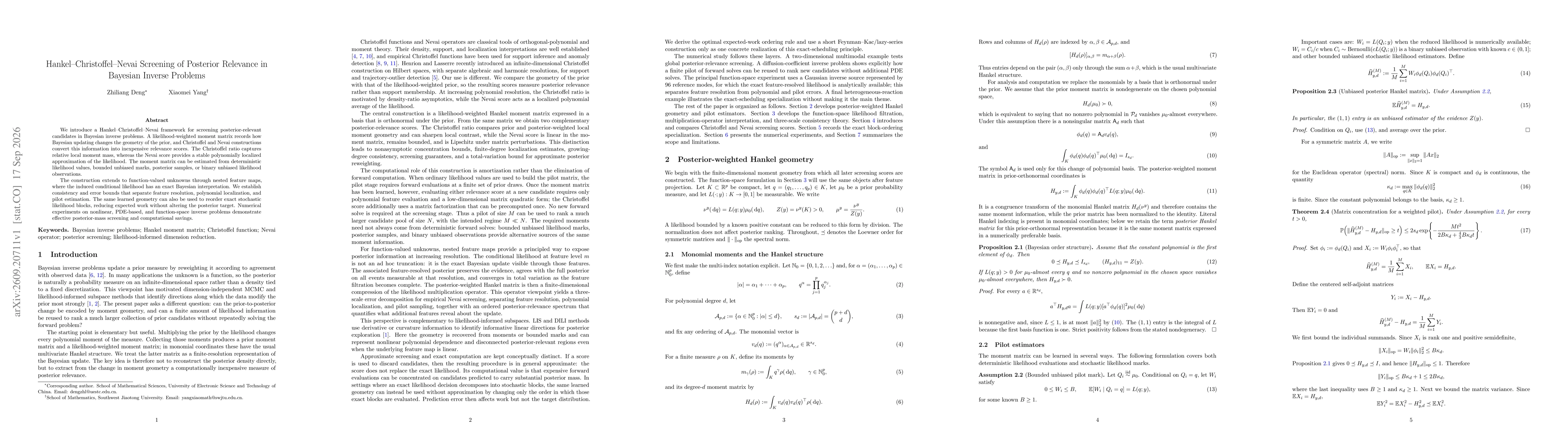 Thumbnail for Hankel-Christoffel-Nevai Screening of Posterior Relevance in Bayesian Inverse Problems