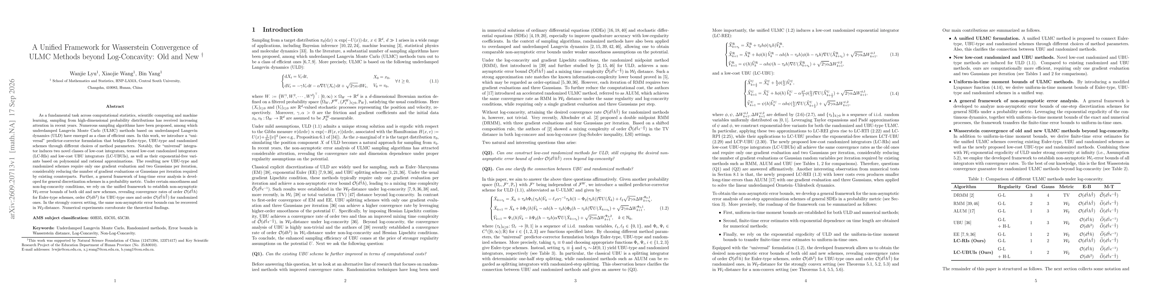 Thumbnail for A Unified Framework for Wasserstein Convergence of ULMC Methods beyond Log-Concavity: Old and New