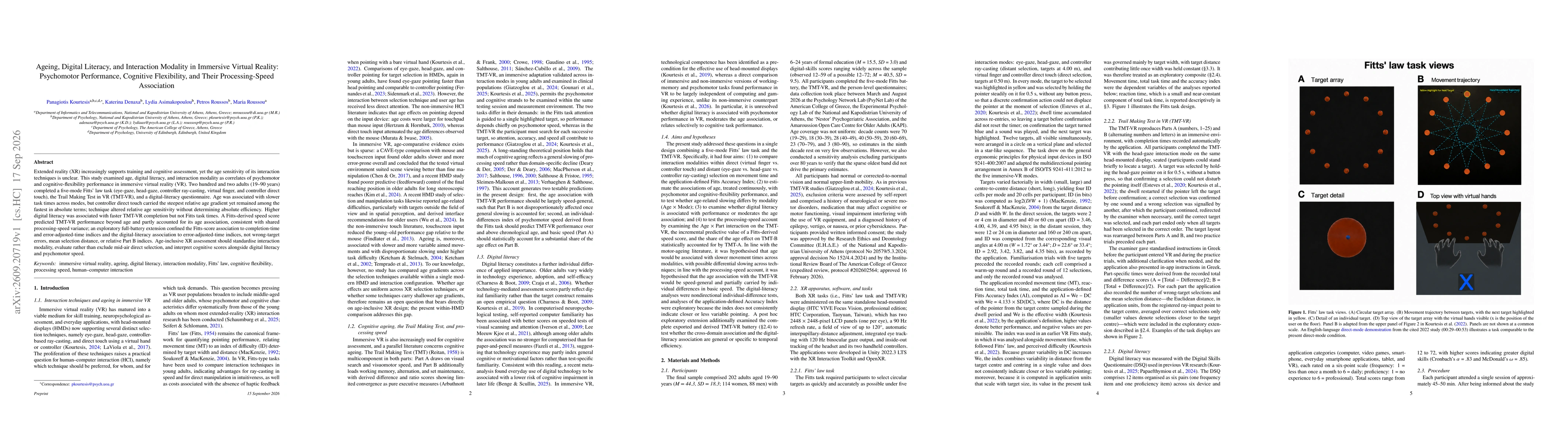 Thumbnail for Ageing, Digital Literacy, and Interaction Modality in Immer-sive Virtual Reality: Psychomotor Performance, Cognitive Flexibility, and Their Processing-Speed Association