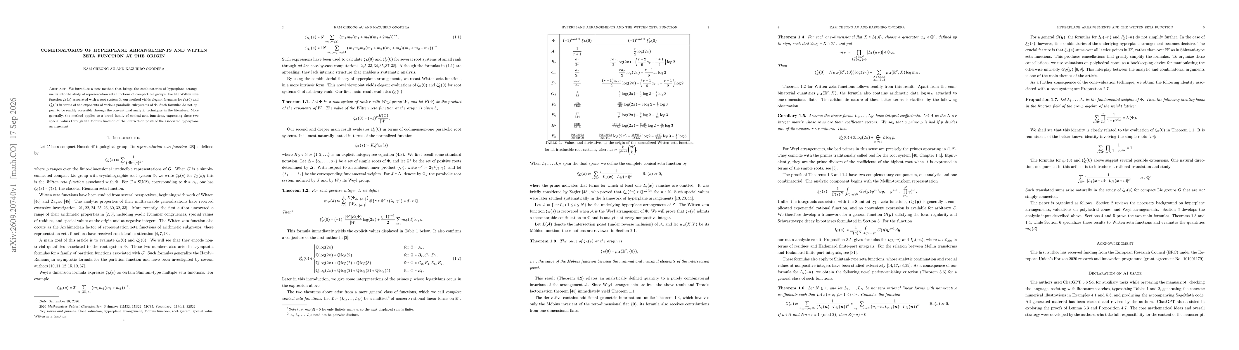 Thumbnail for Combinatorics of hyperplane arrangements and Witten zeta function at the origin