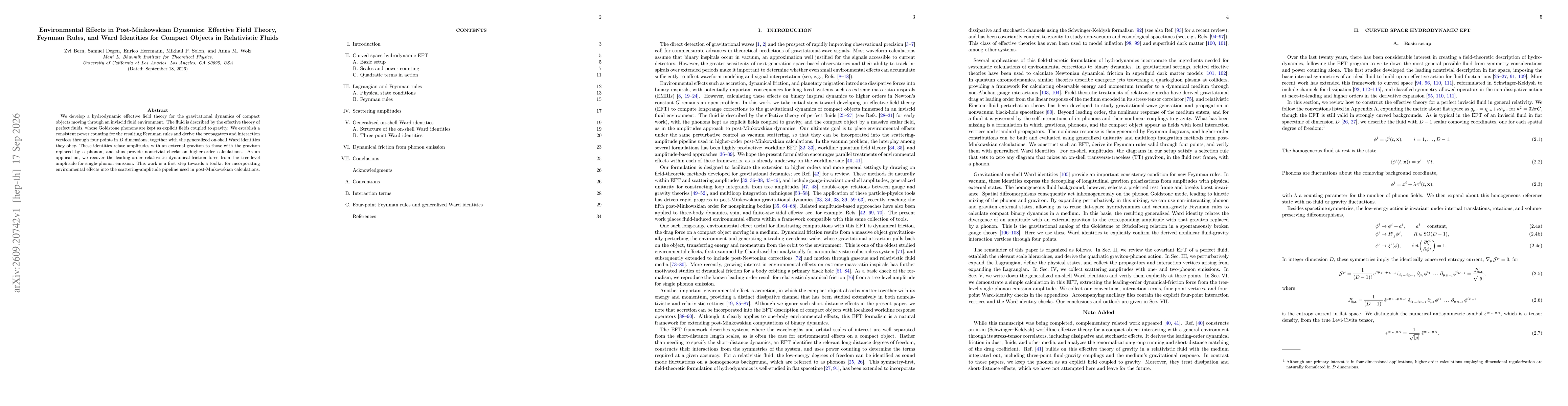 Thumbnail for Environmental Effects in Post-Minkowskian Dynamics: Effective Field Theory, Feynman Rules, and Ward Identities for Compact Objects in Relativistic Fluids