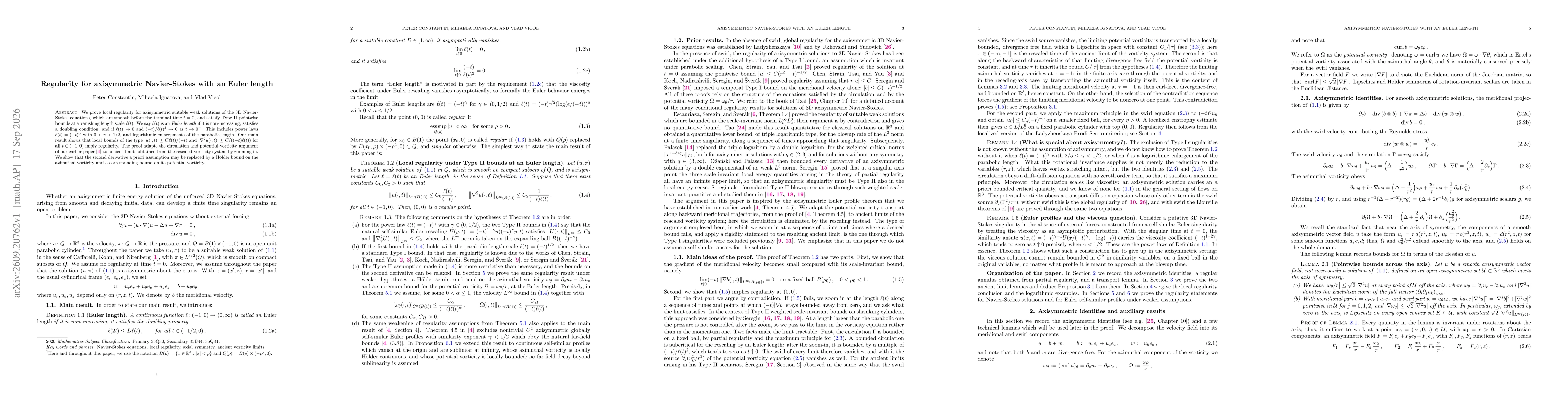 Thumbnail for Regularity for axisymmetric Navier-Stokes with an Euler length