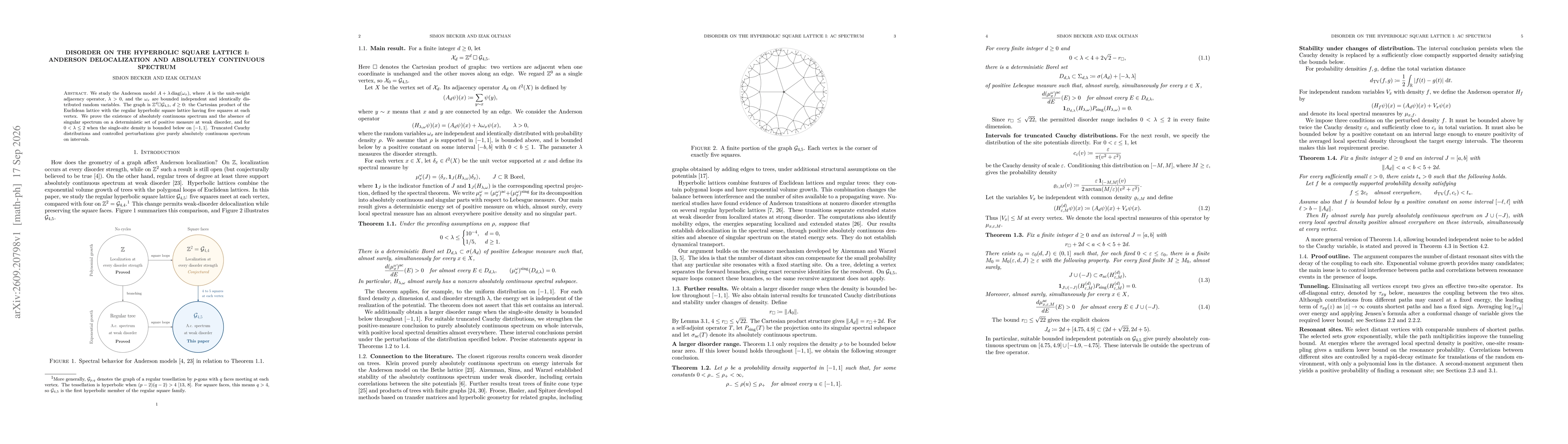 Thumbnail for Disorder on the hyperbolic square lattice I: Anderson delocalization and absolutely continuous spectrum