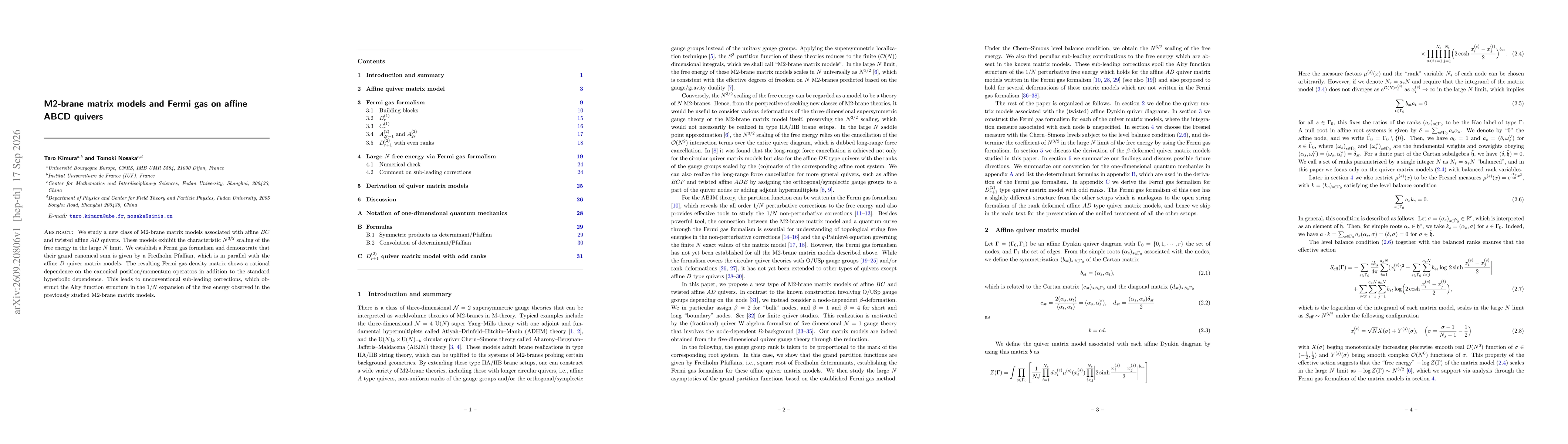 Thumbnail for M2-brane matrix models and Fermi gas on affine ABCD quivers