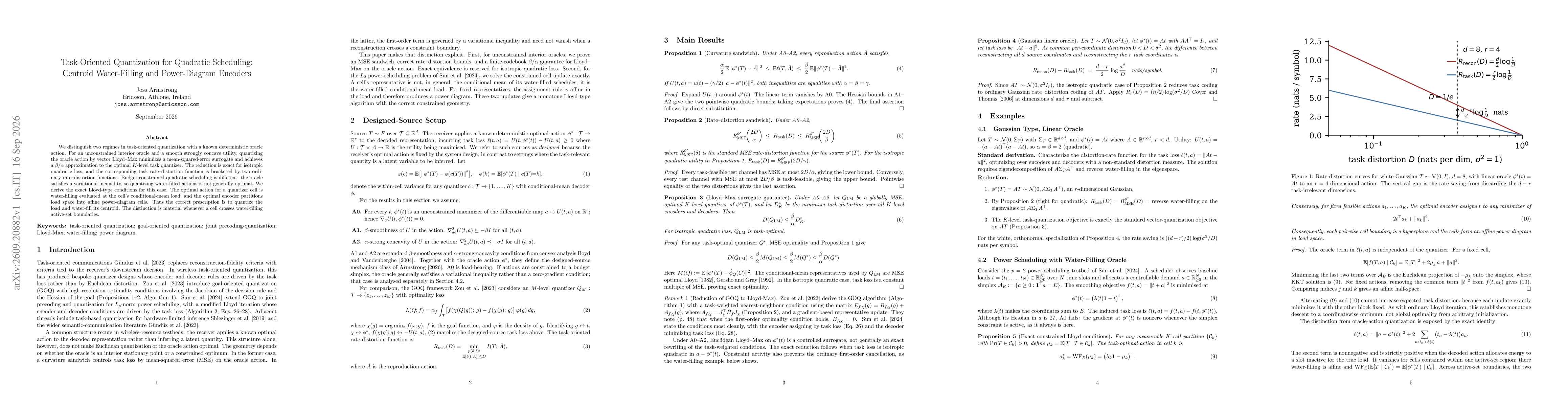 Thumbnail for Task-Oriented Quantization for Quadratic Scheduling: Centroid Water-Filling and Power-Diagram Encoders