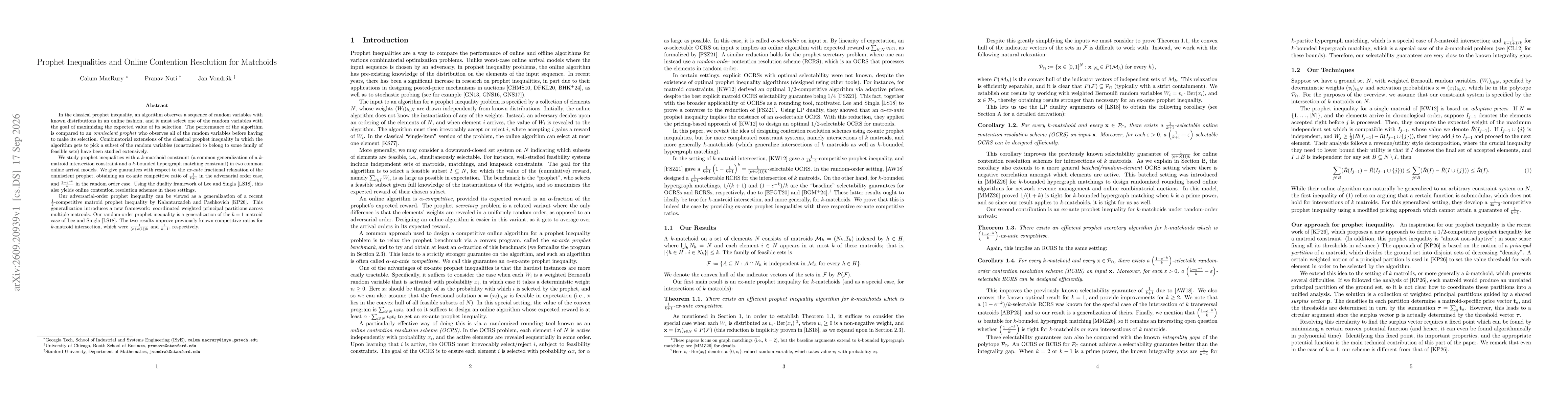 Thumbnail for Prophet Inequalities and Online Contention Resolution for Matchoids