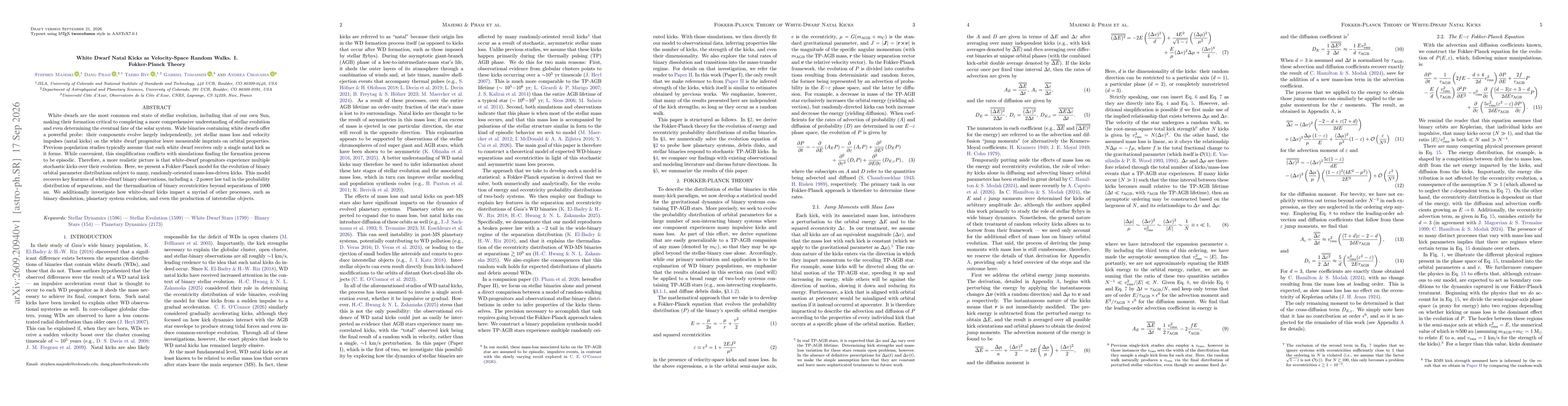 Thumbnail for White Dwarf Natal Kicks as Velocity-Space Random Walks. I. Fokker-Planck Theory