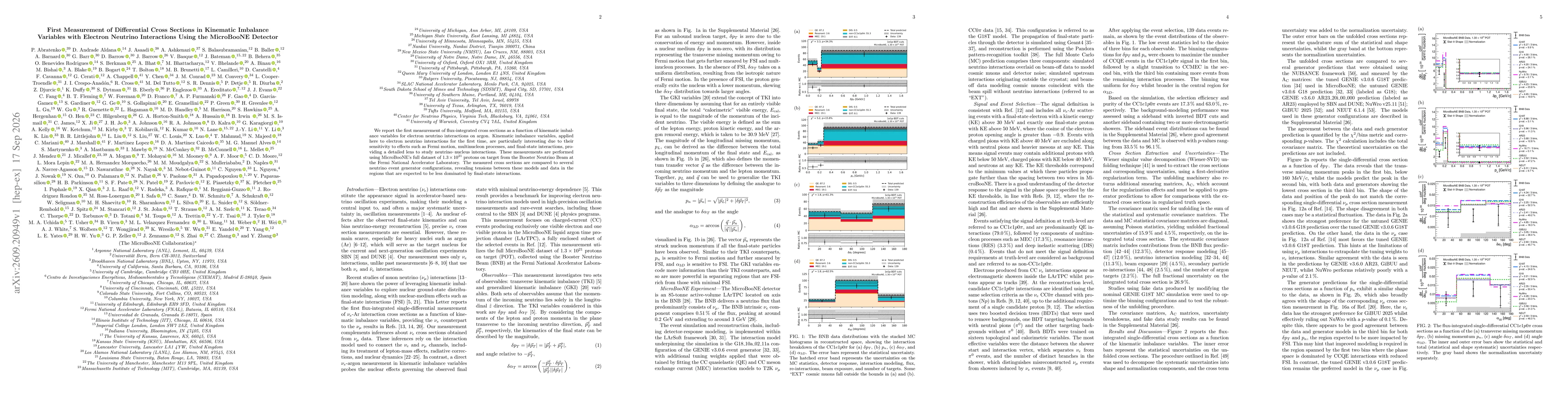 Thumbnail for First Measurement of Differential Cross Sections in Kinematic Imbalance Variables with Electron Neutrino Interactions Using the MicroBooNE Detector
