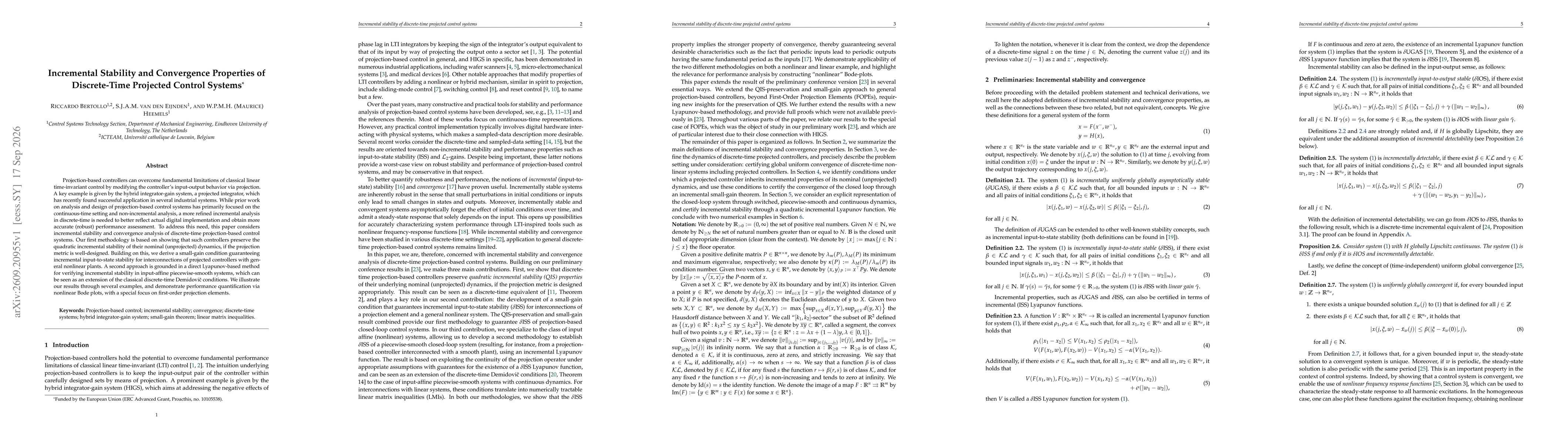 Thumbnail for Incremental Stability and Convergence Properties of Discrete-Time Projected Control Systems