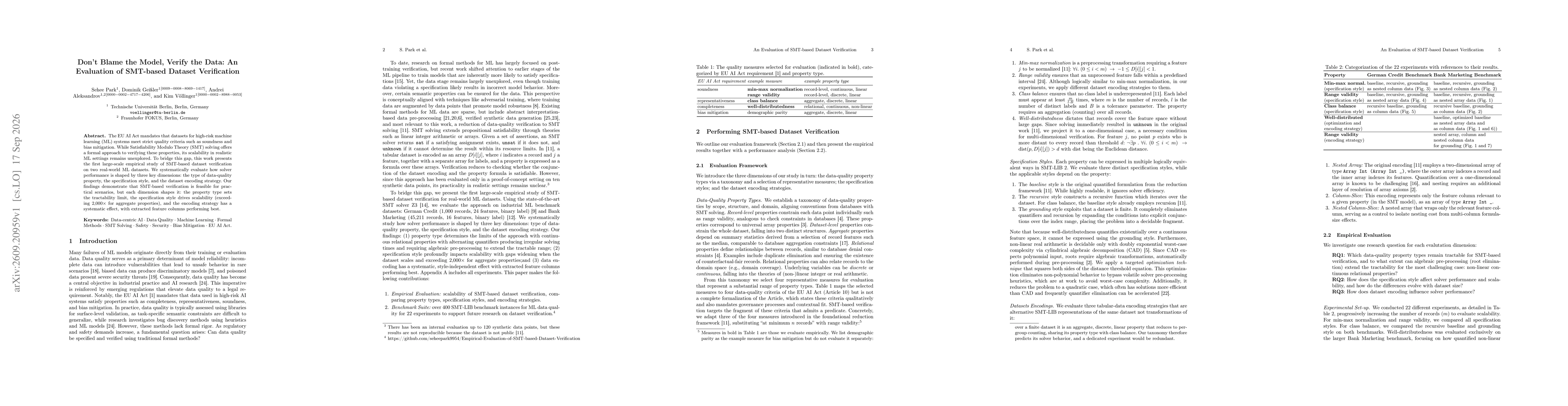 Thumbnail for Don't Blame the Model, Verify the Data: An Evaluation of SMT-based Dataset Verification