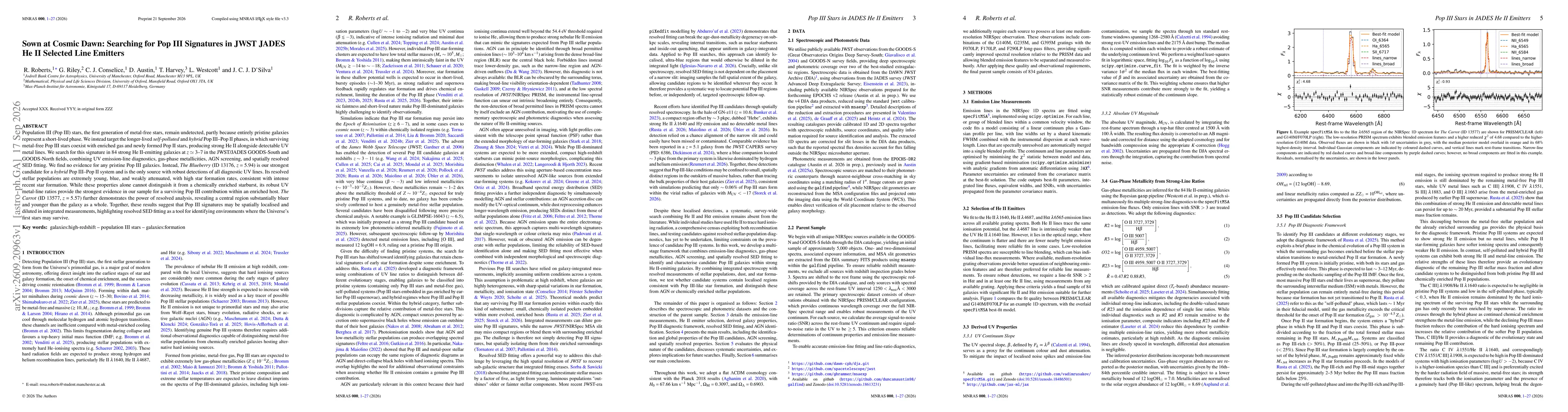 Thumbnail for Sown at Cosmic Dawn: Searching for Pop III Signatures in JWST JADES He II Selected Line Emitters