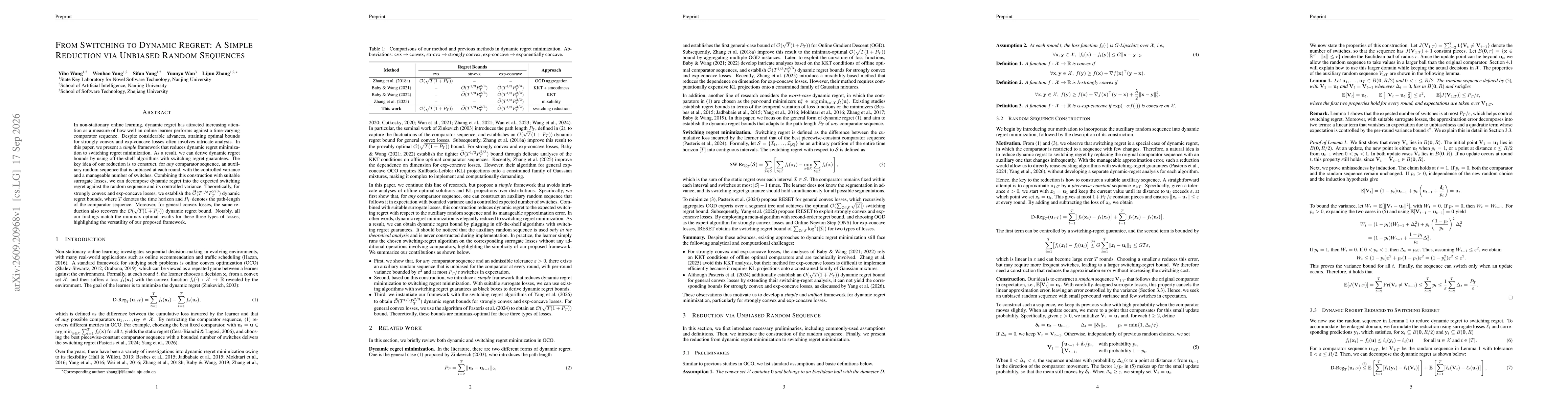 Thumbnail for From Switching to Dynamic Regret: A Simple Reduction via Unbiased Random Sequences