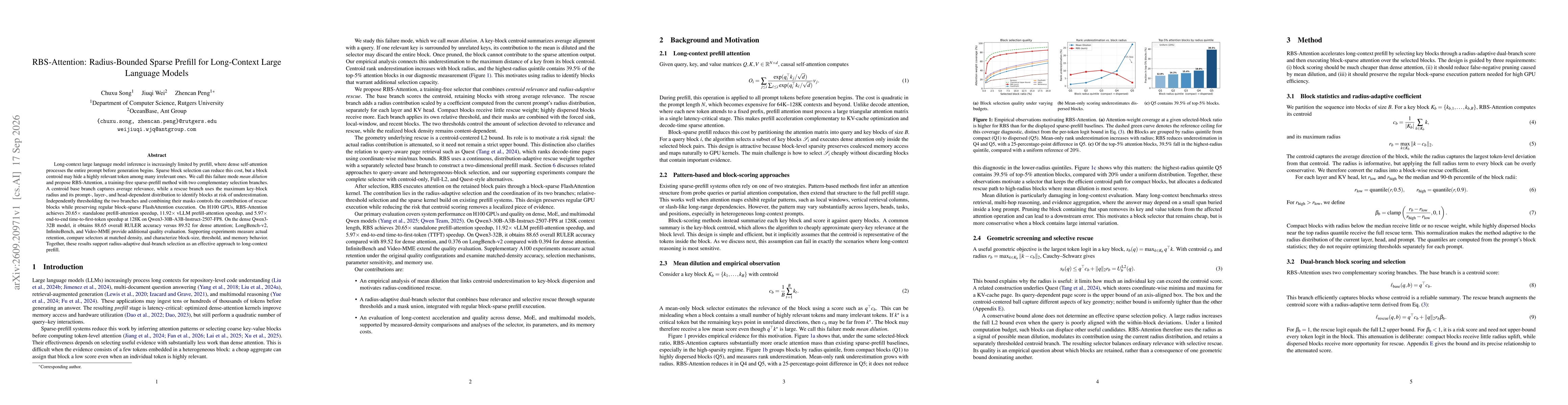 Thumbnail for RBS-Attention: Radius-Bounded Sparse Prefill for Long-Context Large Language Models