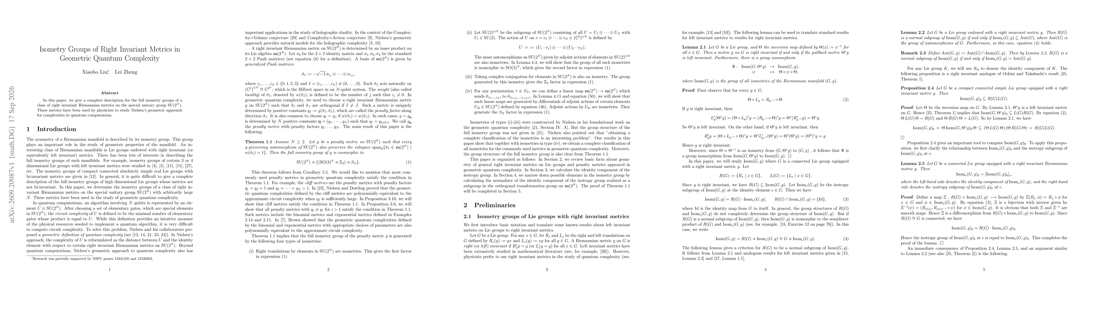 Thumbnail for Isometry Groups of Right Invariant Metrics in Geometric Quantum Complexity