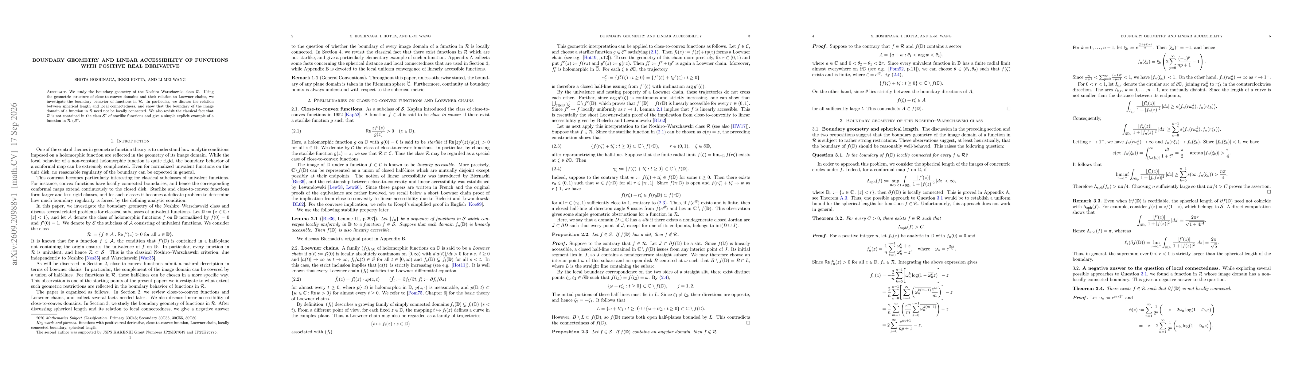 Thumbnail for Boundary geometry and linear accessibility of functions with positive real derivative